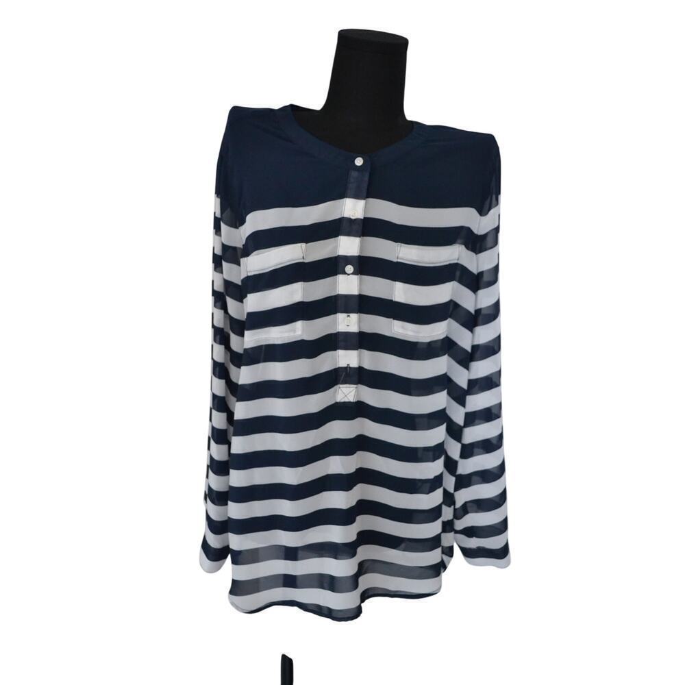 Old Navy Sheer Navy and White Striped Blouse